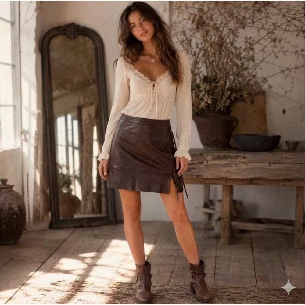 Banana Republic Chocolate Brown Soft Leather Mini Skirt 16 Dark Academia Fall 26